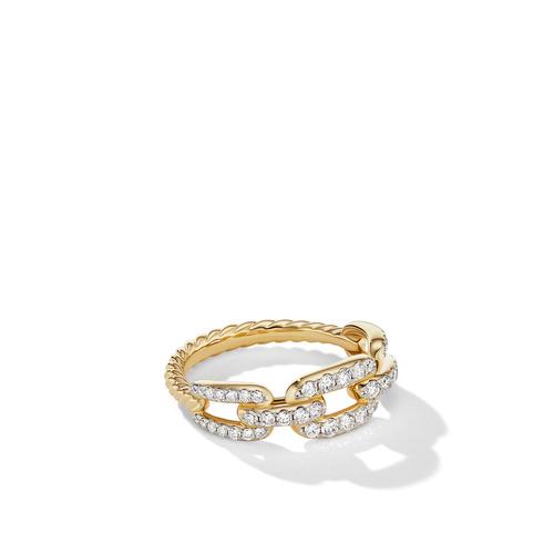 David Yurman Stax Chain Link Ring in 18k Yellow Gold with Pave Diamonds, size 7