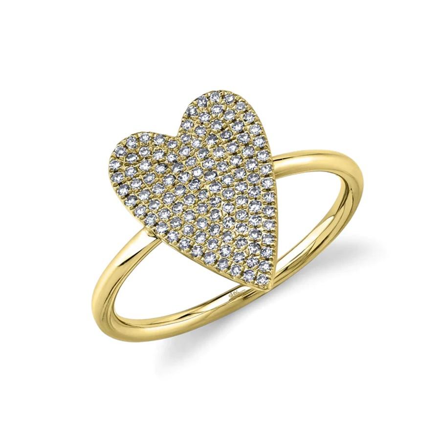 Pave Diamond Heart Yellow Gold Ring