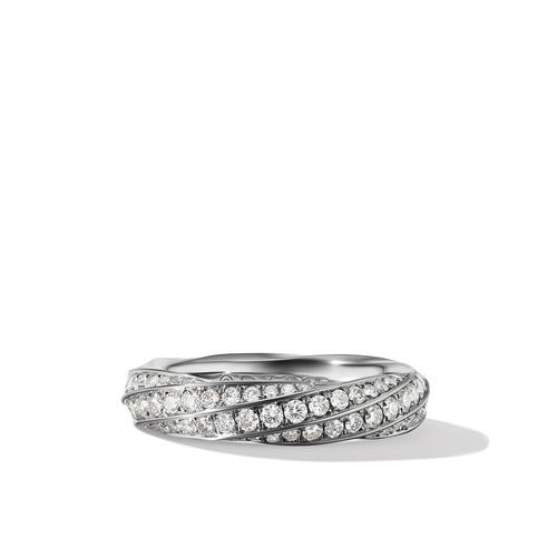 David Yurman Cable Edge Band Ring in Recycled Sterling Silver with Pave Diamonds