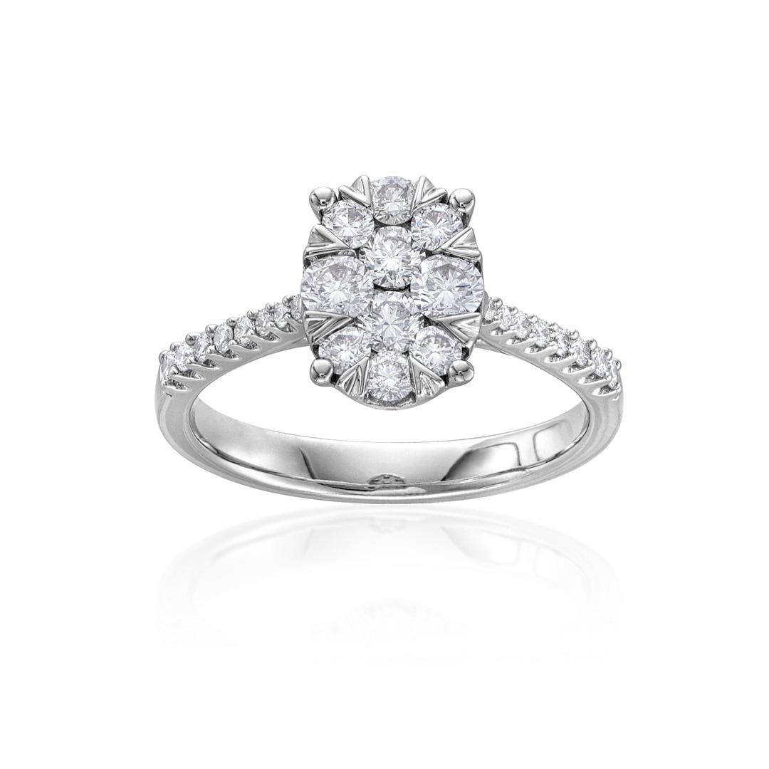 Oval-Shaped White Gold and Diamond Cluster Engagement Ring