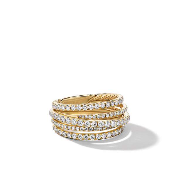 David Yurman Crossover Pave 5 Row Ring in 18k Yellow Gold with Diamonds, size 6