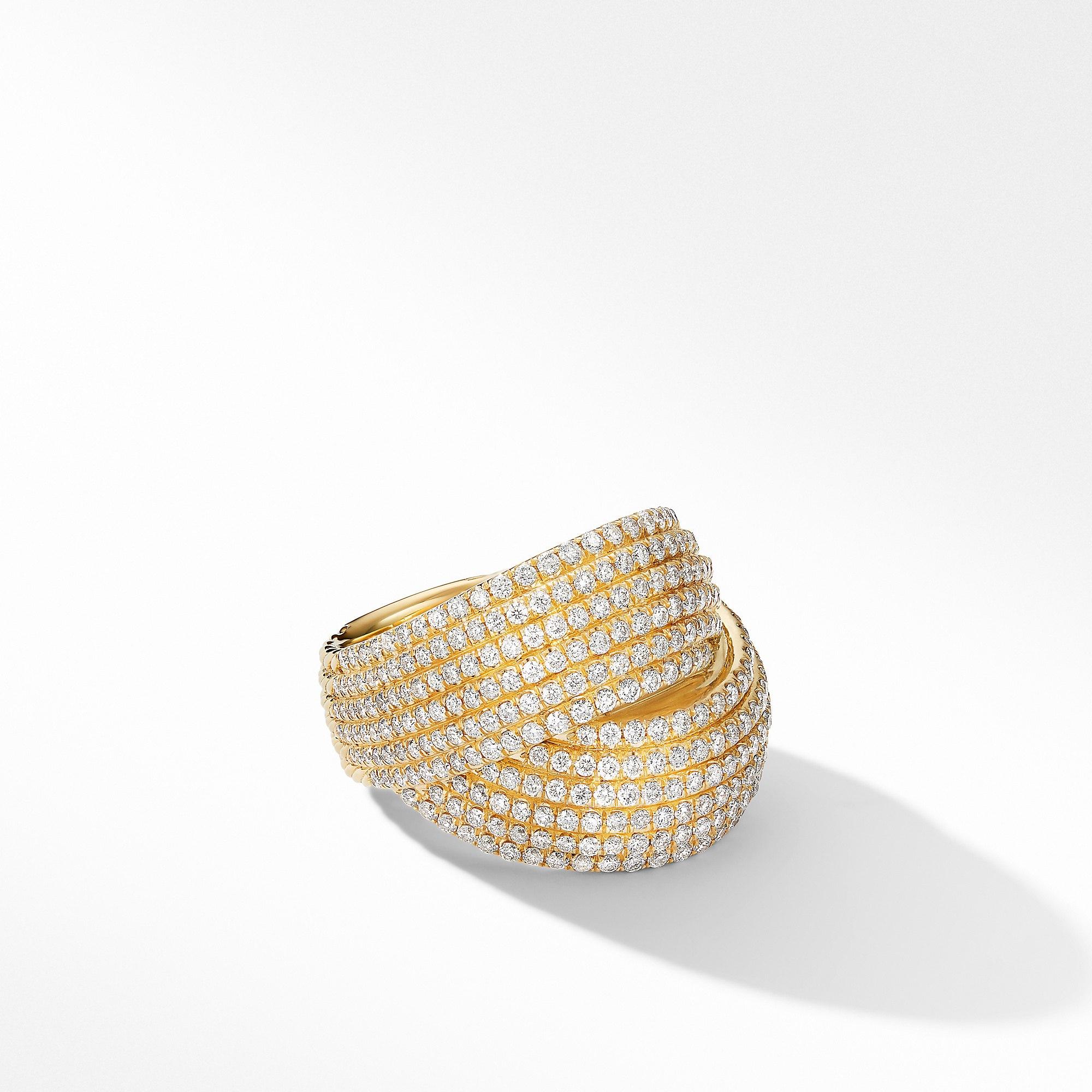 David Yurman DY Origami Crossover Ring in 18k Yellow Gold with Diamonds