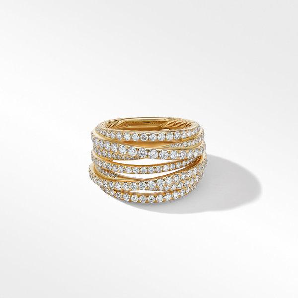 David Yurman Crossover Pave 7 Row Ring in 18k Yellow Gold with Diamonds, size 7