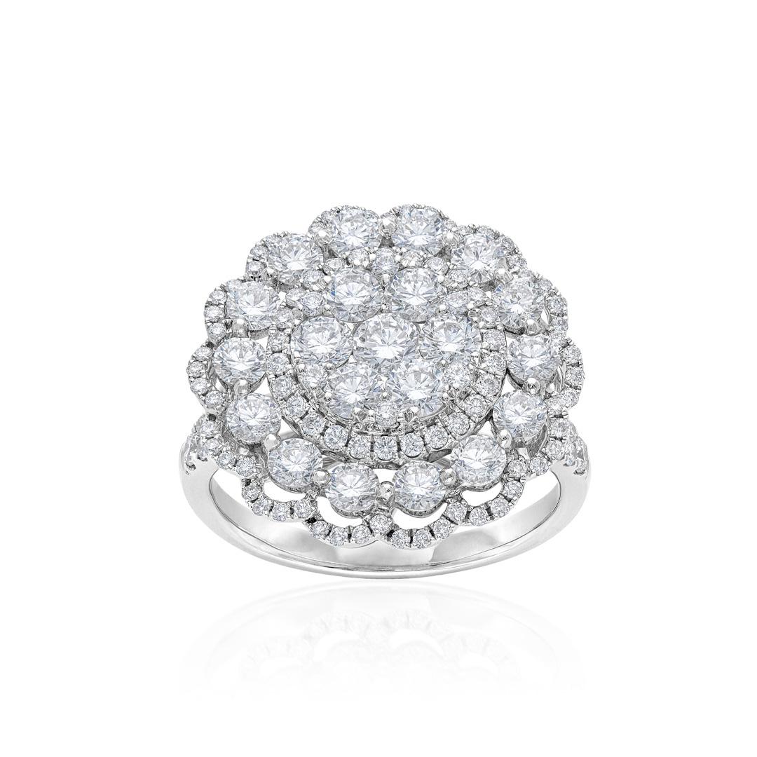 Floral Cluster Diamond Ring in 18k White Gold