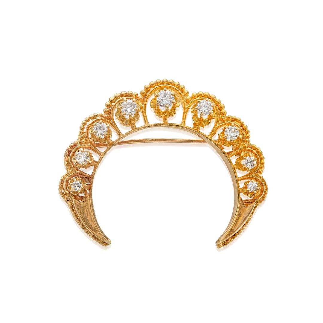 Estate Collection 1960s Crescent Moon Diamond Brooch