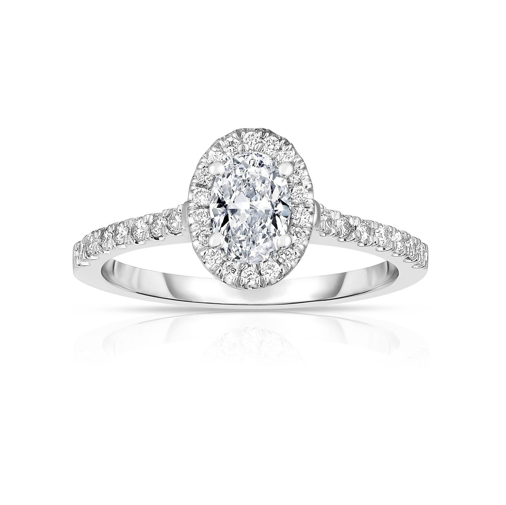 White Gold .70 CTW Oval Diamond Halo Engagement Ring