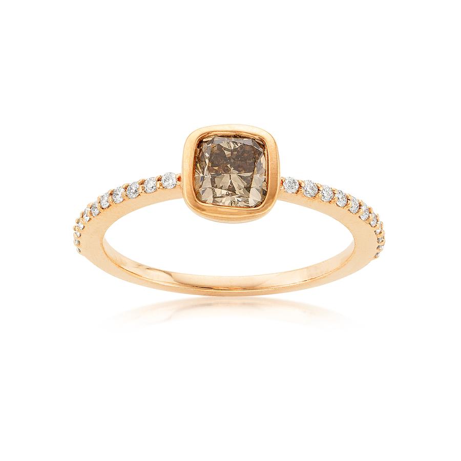0.90 CT Bezel Set Brown Diamond Engagement Ring 0