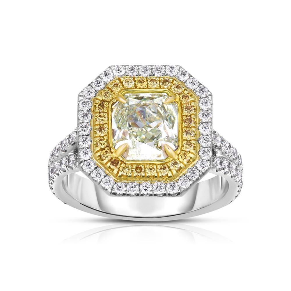 Double Halo Engagement Ring with 1.80 CT Fancy Yellow Radiant Center Diamond