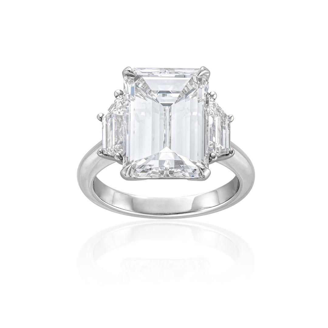 7.03 CT Emerald Cut Three-Stone Diamond Engagement Ring