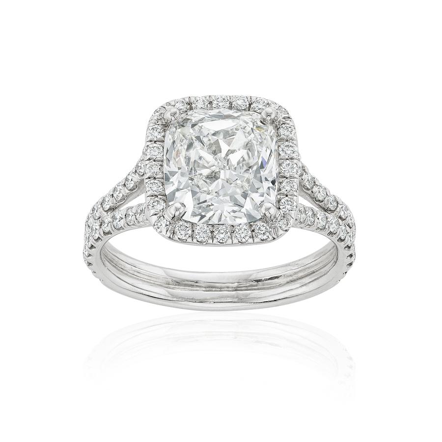 3.26 CT Cushion Cut Diamond Platinum Engagement Ring