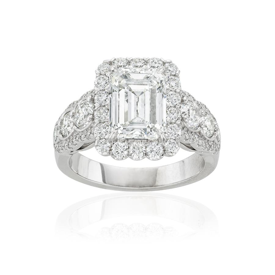 3.01 CT Emerald Cut Diamond Engagement Ring with Round Diamond Halo 0