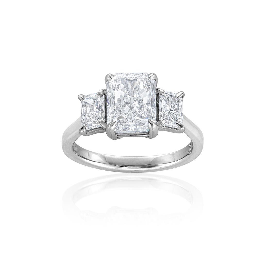 3.02 CT Radiant Cut Three-Stone Diamond Engagement Ring