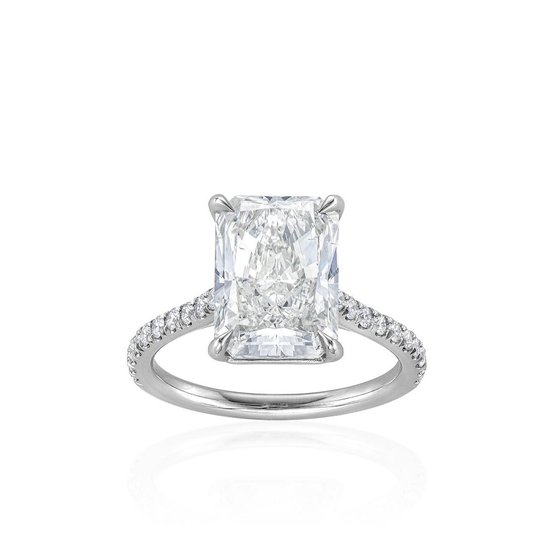 5.01 CT Radiant Cut Diamond Engagement Ring with Pave Band