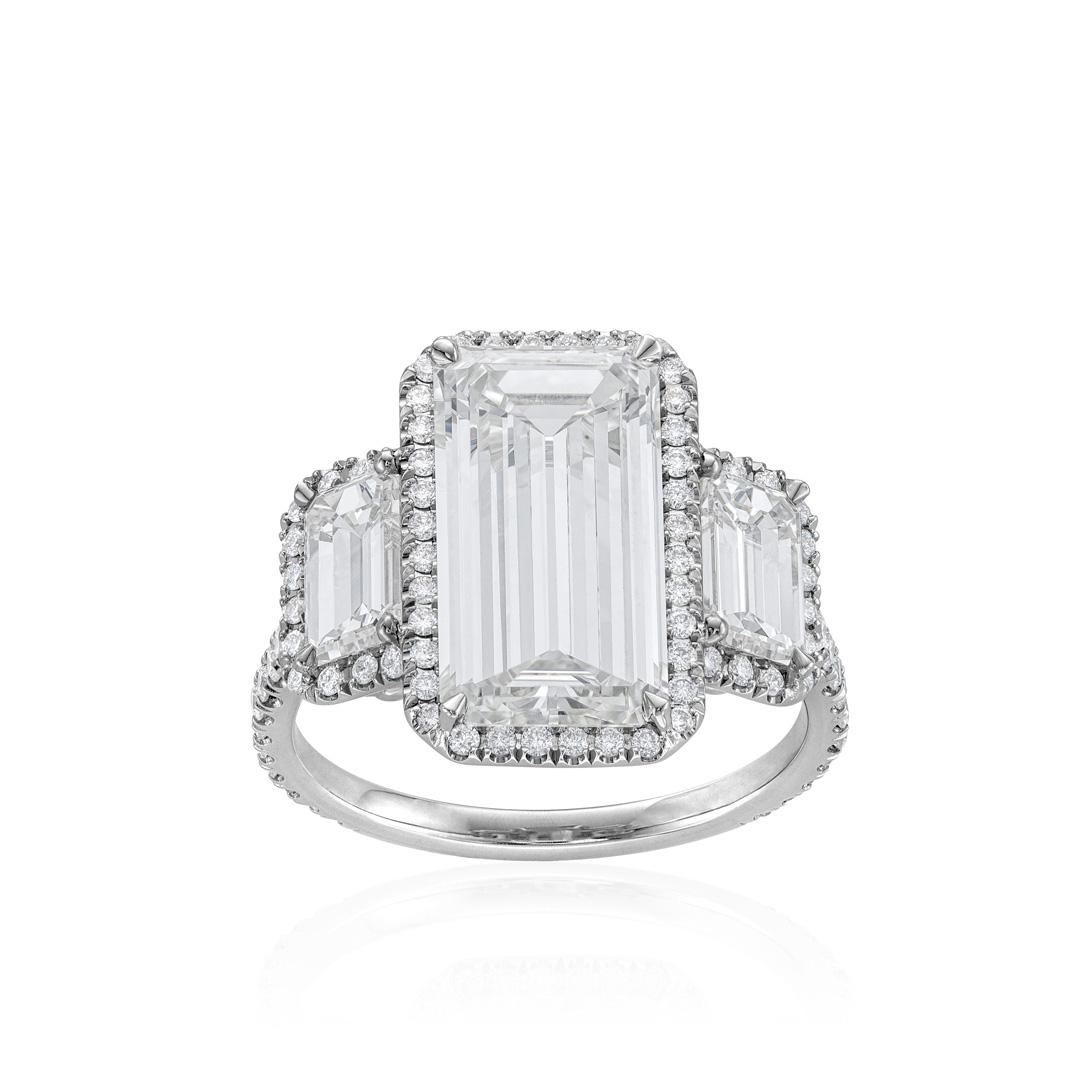 3.79 CT Emerald Cut Three-Stone Diamond Engagement Ring