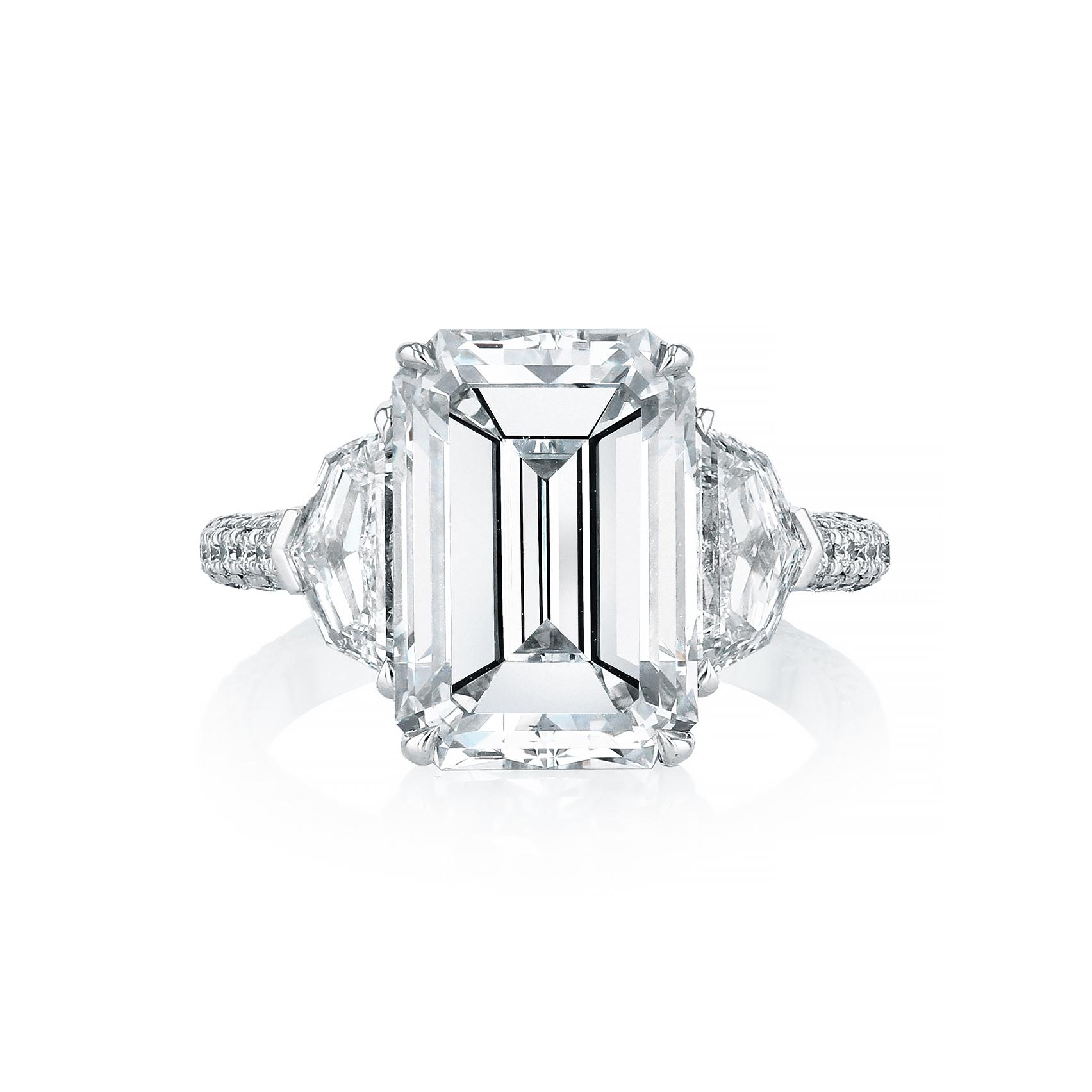 6.04 CT Emerald Cut Three-Stone Diamond Engagement Ring
