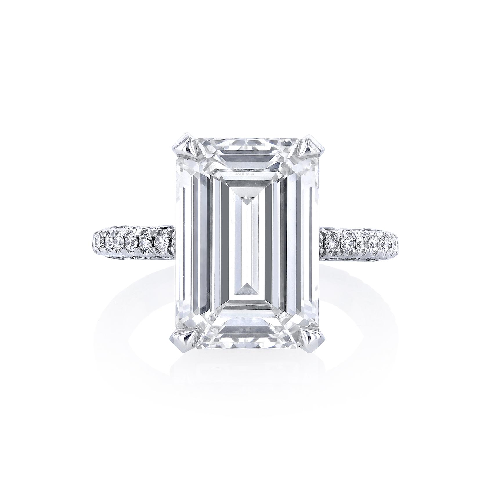 8.36 CT Emerald Cut Diamond Engagement Ring with Pave Band