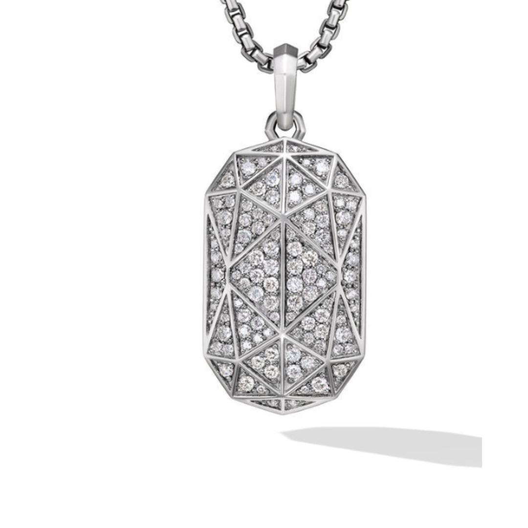 David Yurman Men's Torqued Faceted Amulet in Sterling Silver with Pave Diamonds, 37mm