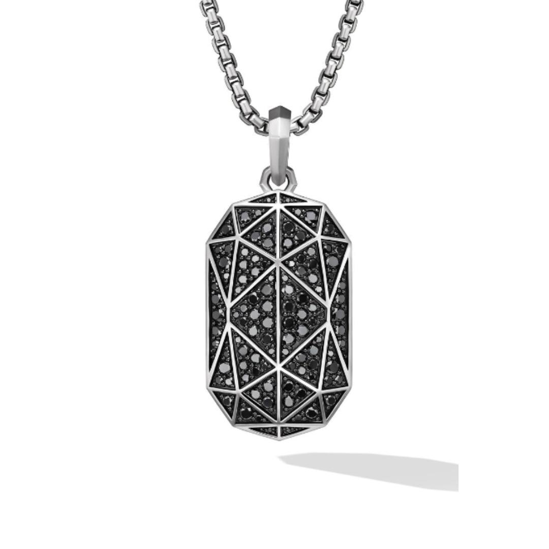David Yurman Men's Torqued Faceted Amulet in Sterling Silver with Pave Black Diamonds, 37mm