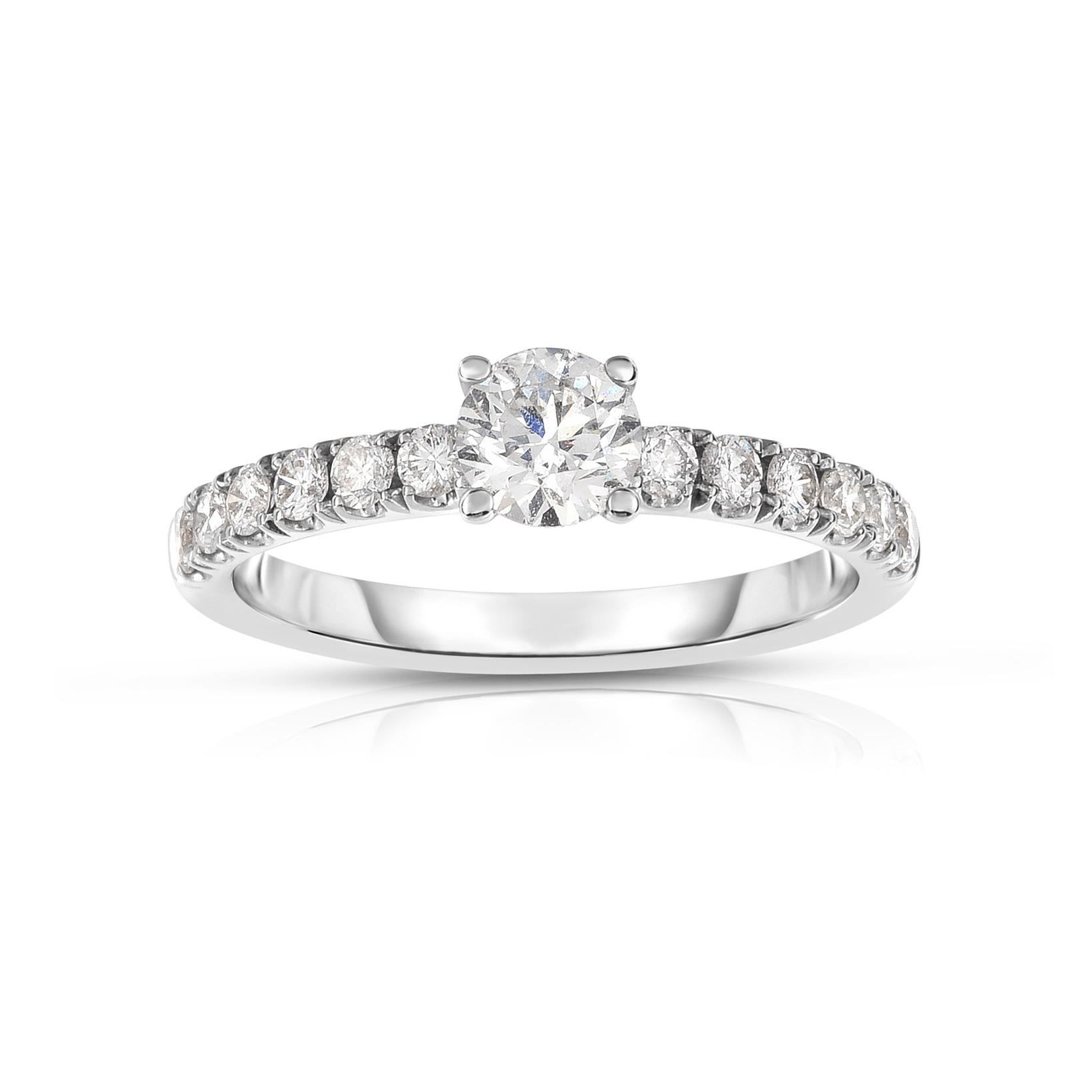 White Gold Pave Diamond Engagement Ring with .50 CT Round Diamond Center