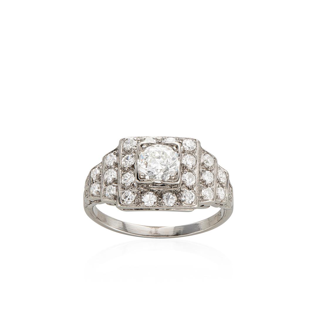 Estate Collection 1940s Platinum Geometric Engagement Ring