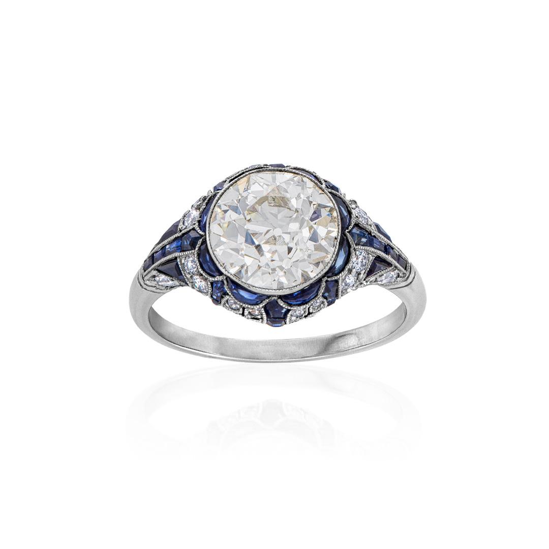 Estate Collection Diamond and Sapphire Reproduction Platinum Engagement Ring 0