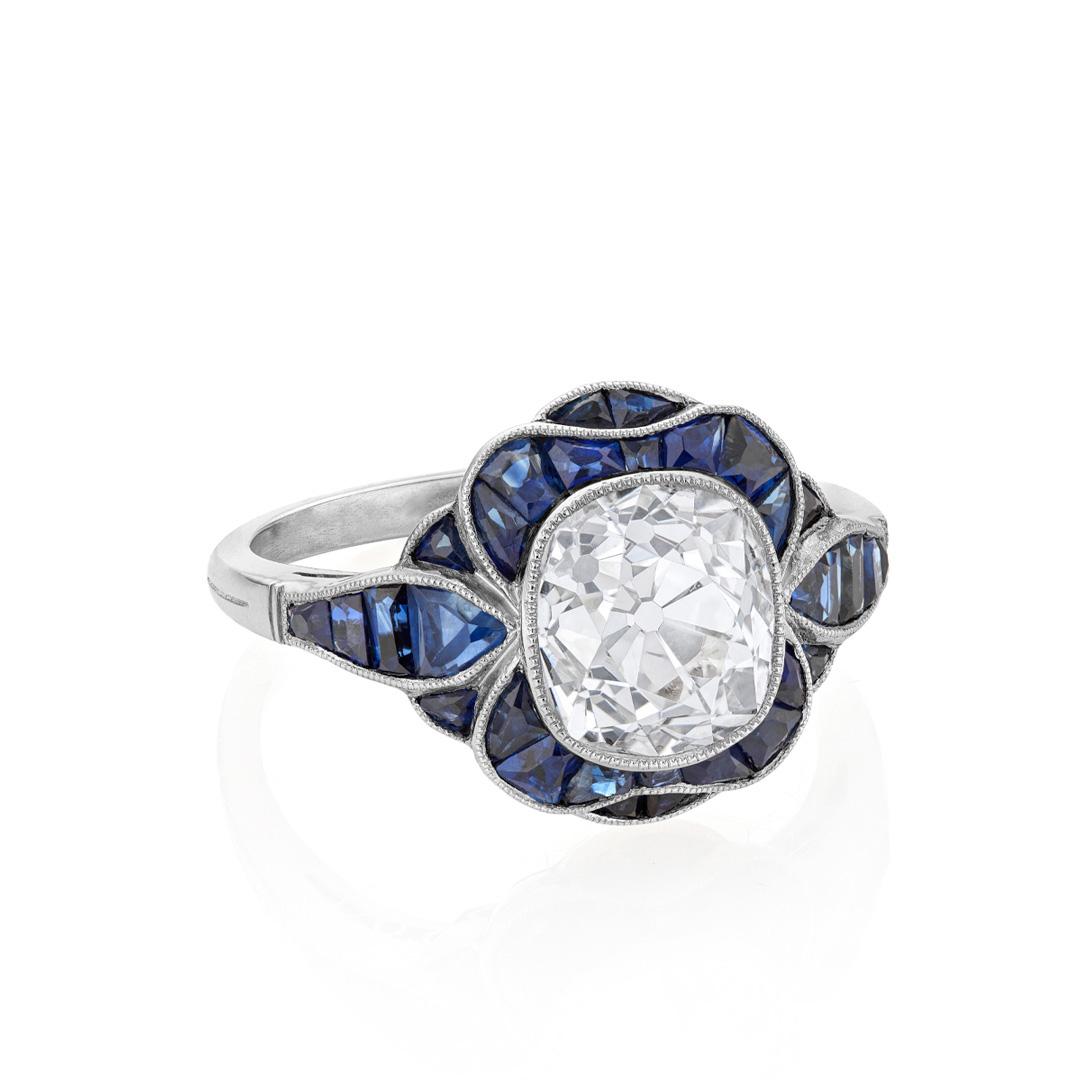 Estate Collection Victorian 2.66 CT Diamond Engagement Ring with Sapphire Accents