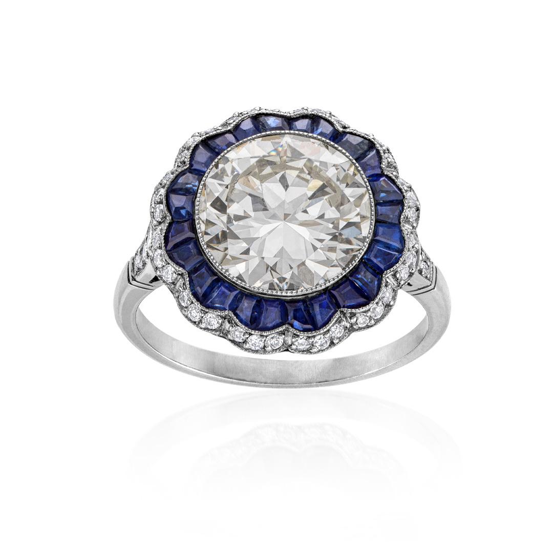 Estate Collection Reproduction 3.63 CT Diamond and Sapphire Engagement Ring