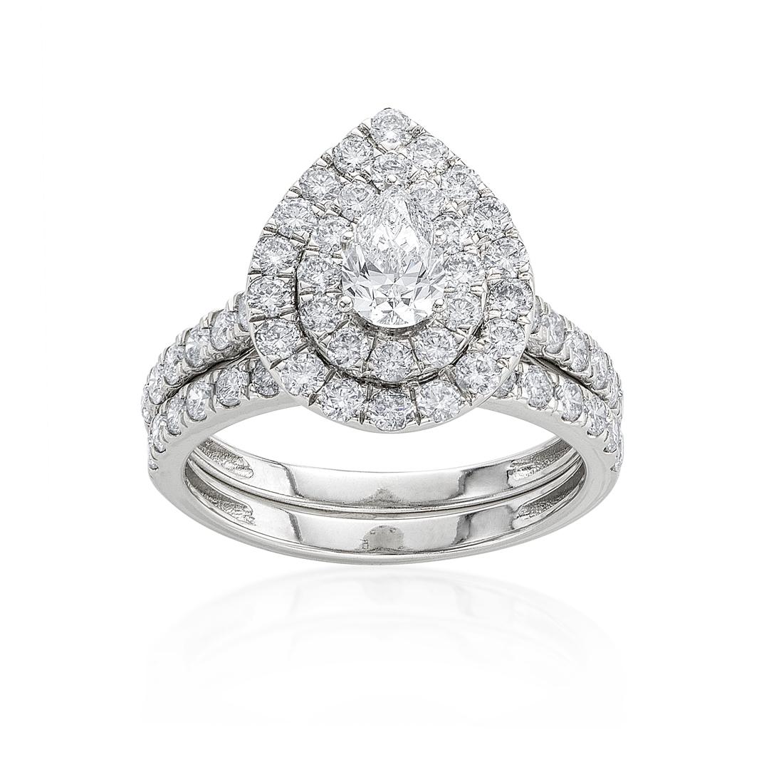 2.00 CTW Pear Cut Diamond Bridal Ring Set with Two Step Down Diamond Halos