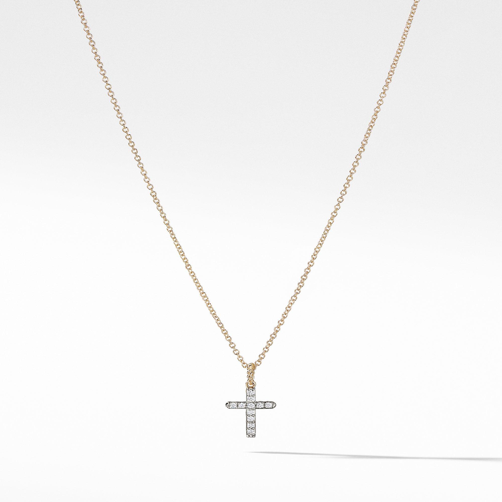 David Yurman Cable Collectibles 18k Yellow Gold Cross Necklace with Diamonds