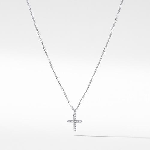 David Yurman Cable Collectibles 18k White Gold Cross Necklace with Diamonds