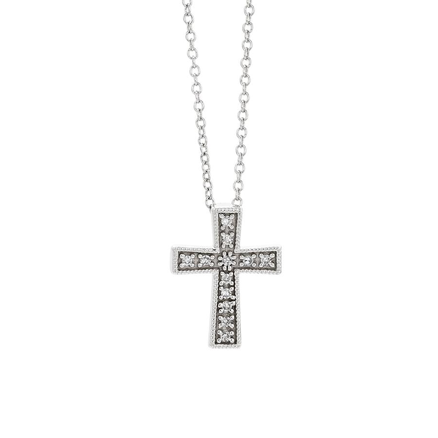 Sterling Silver Pave Diamond Cross Necklace