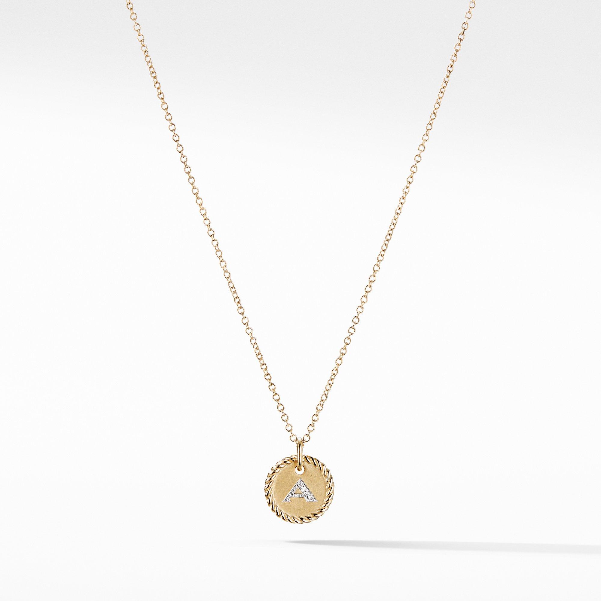 David Yurman A Initial Charm Necklace in 18k Yellow Gold with Diamonds