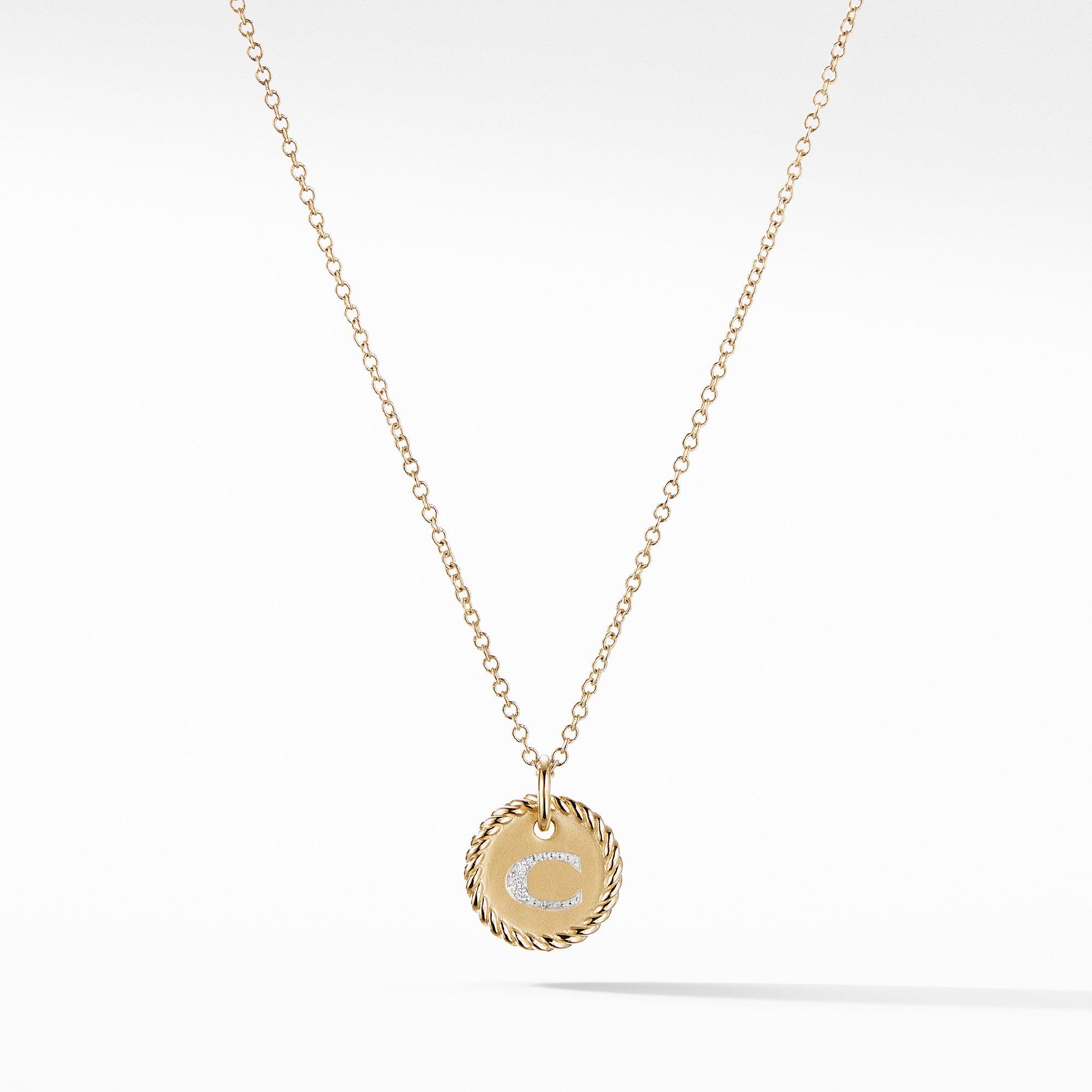David Yurman C Initial Charm Necklace in 18k Yellow Gold with Diamonds