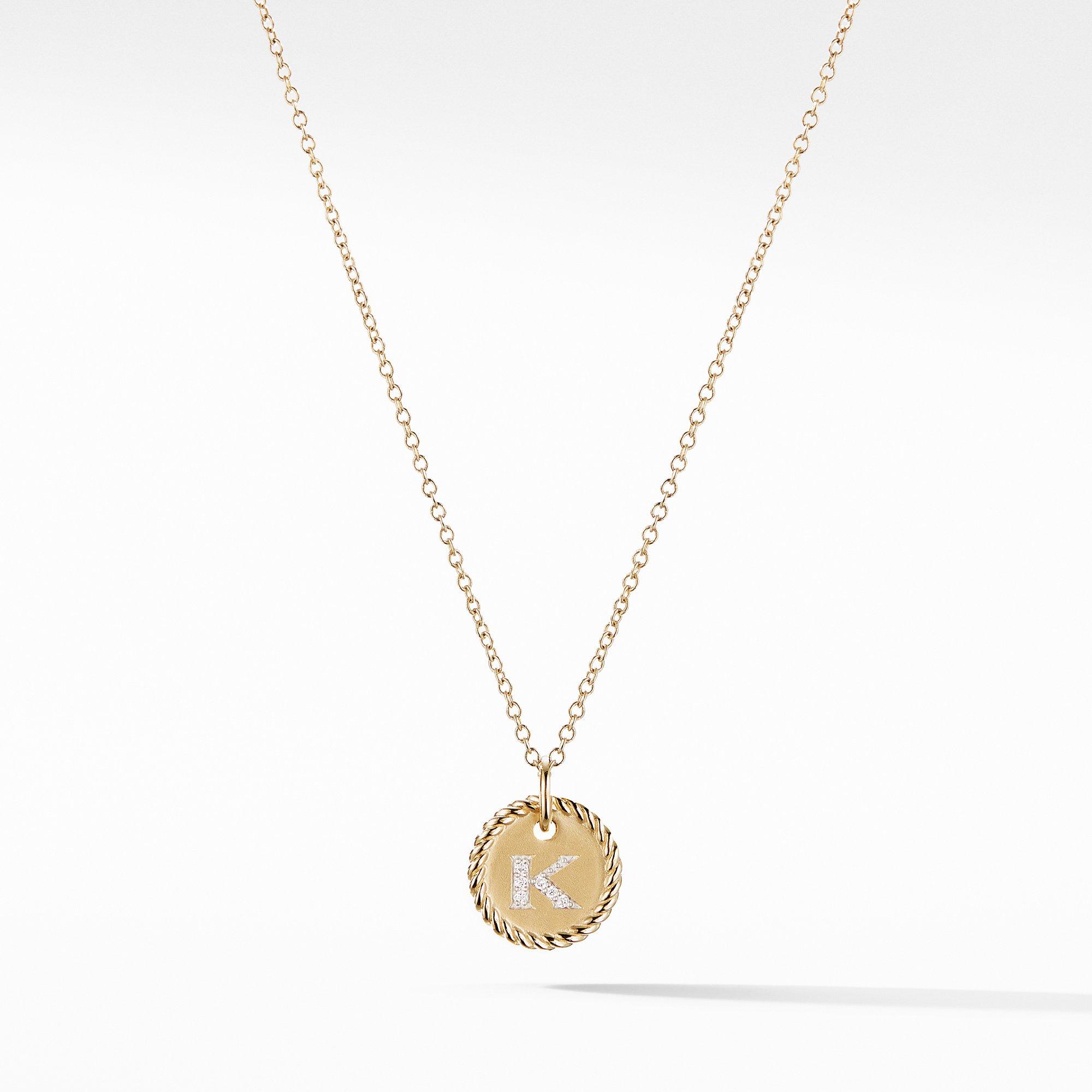 David Yurman K Initial Charm Necklace in 18k Yellow Gold with Diamonds