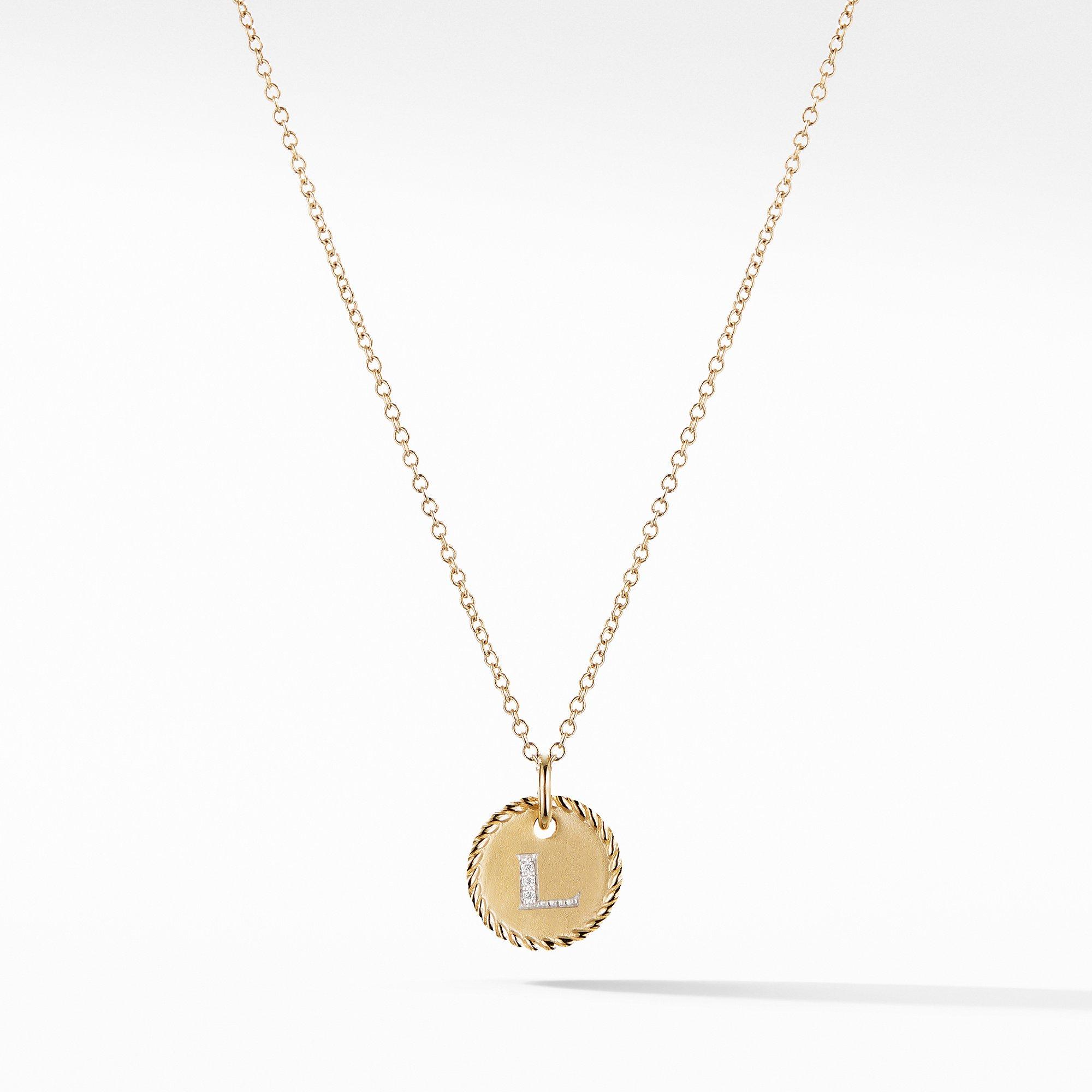 David Yurman L Initial Charm Necklace in 18k Yellow Gold with Diamonds