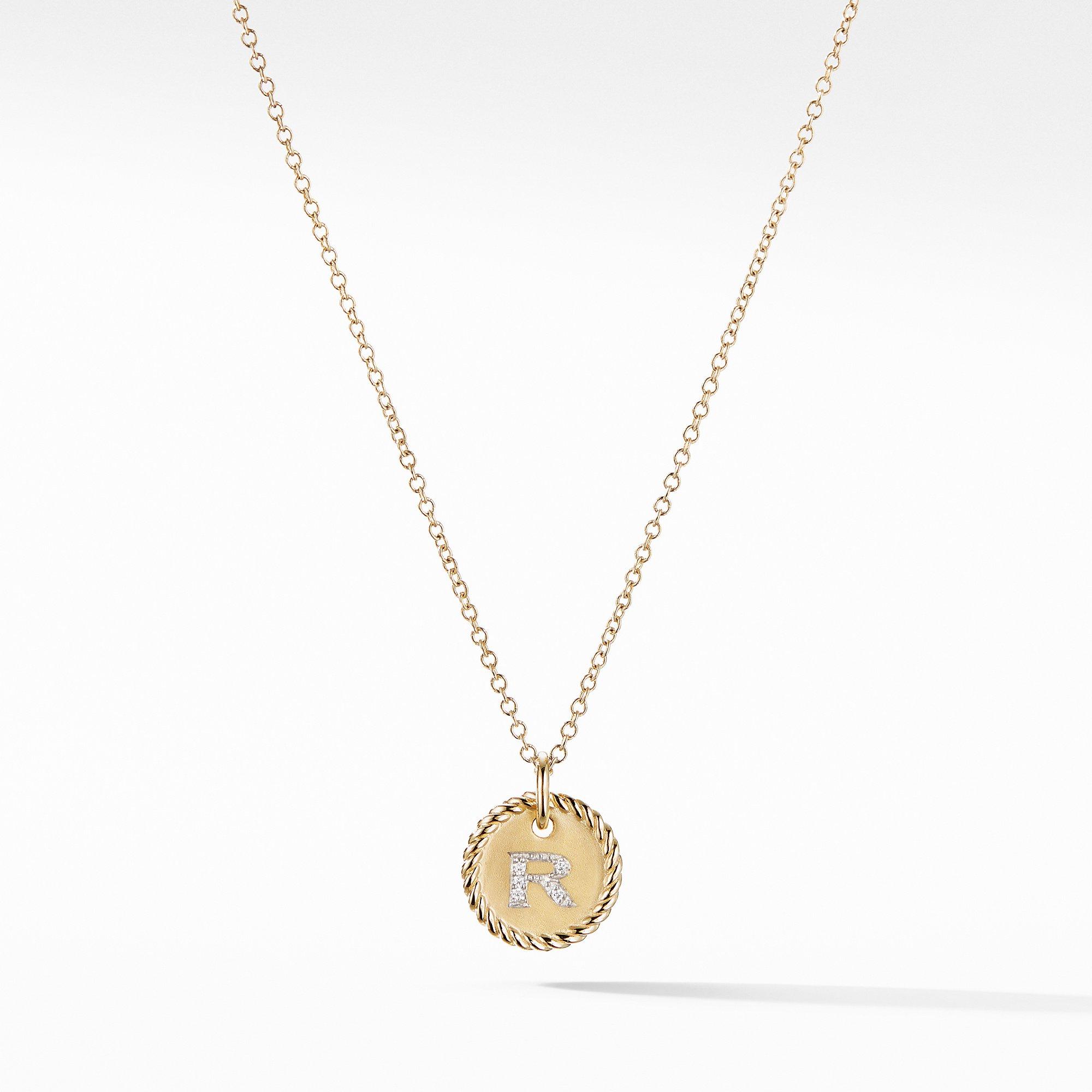 David Yurman R initial Charm Necklace with Diamonds in Yellow Gold
