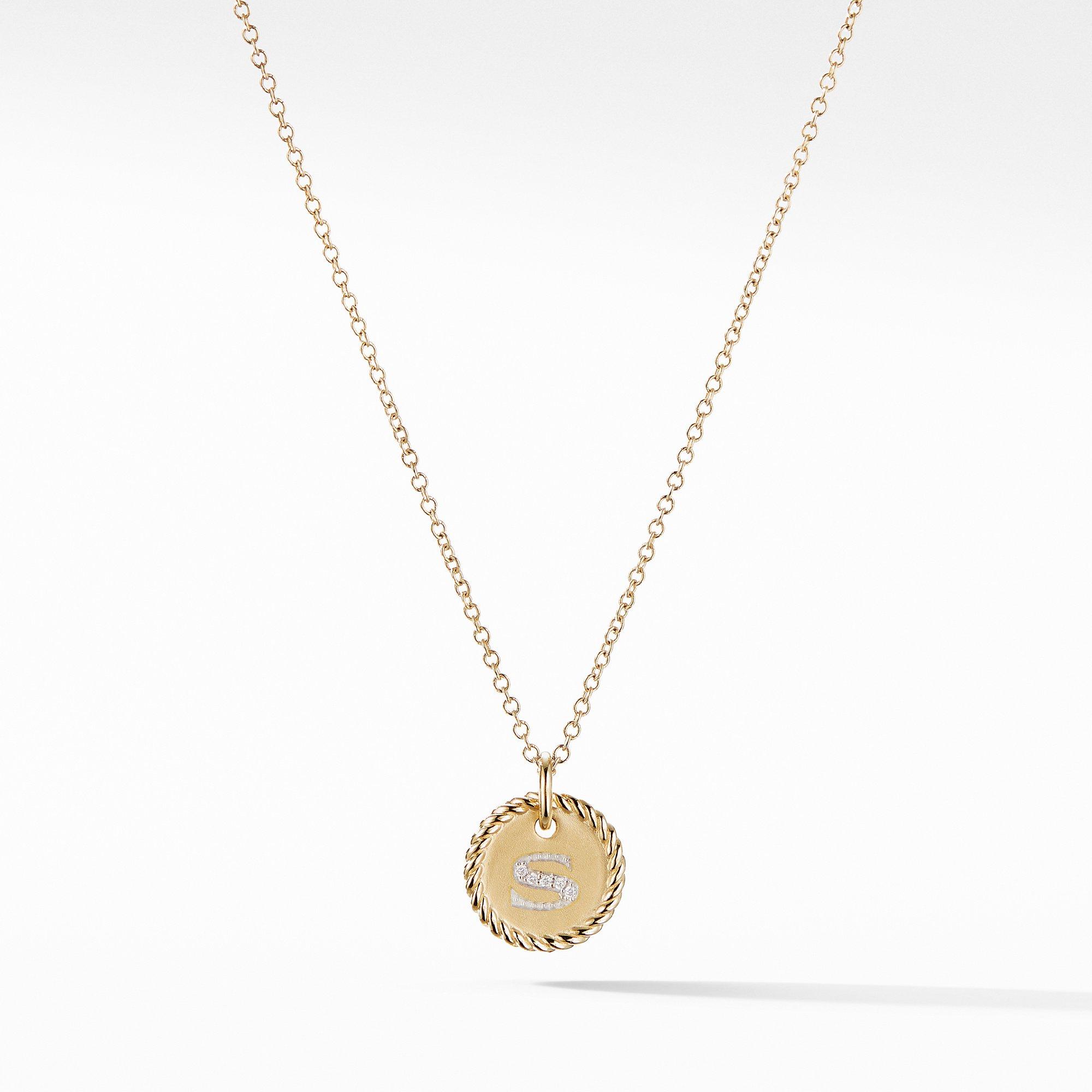 David Yurman S Initial Charm Necklace in 18k Yellow Gold with Diamonds