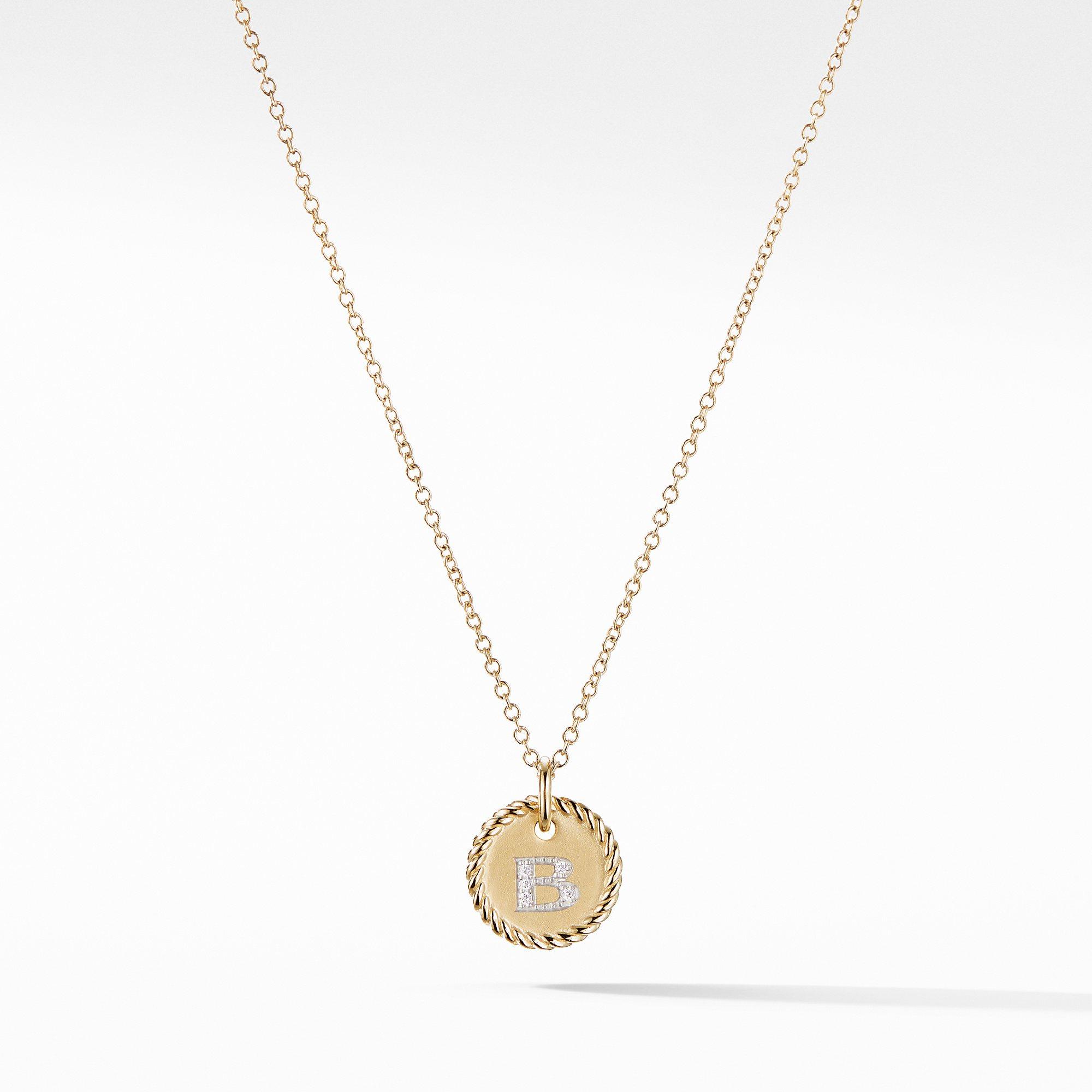 David Yurman B Initial Charm Necklace in 18k Yellow Gold with Diamonds