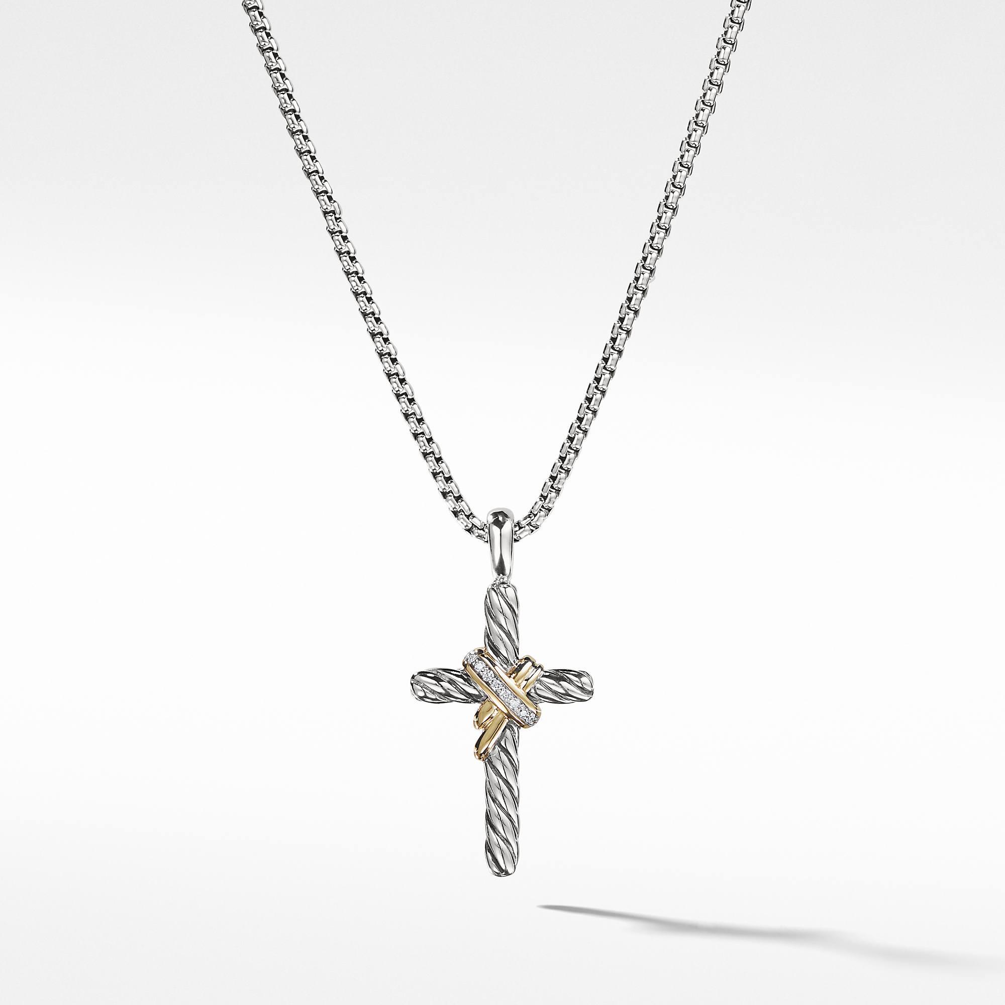 David Yurman X Cross Necklace with Diamonds and Gold
