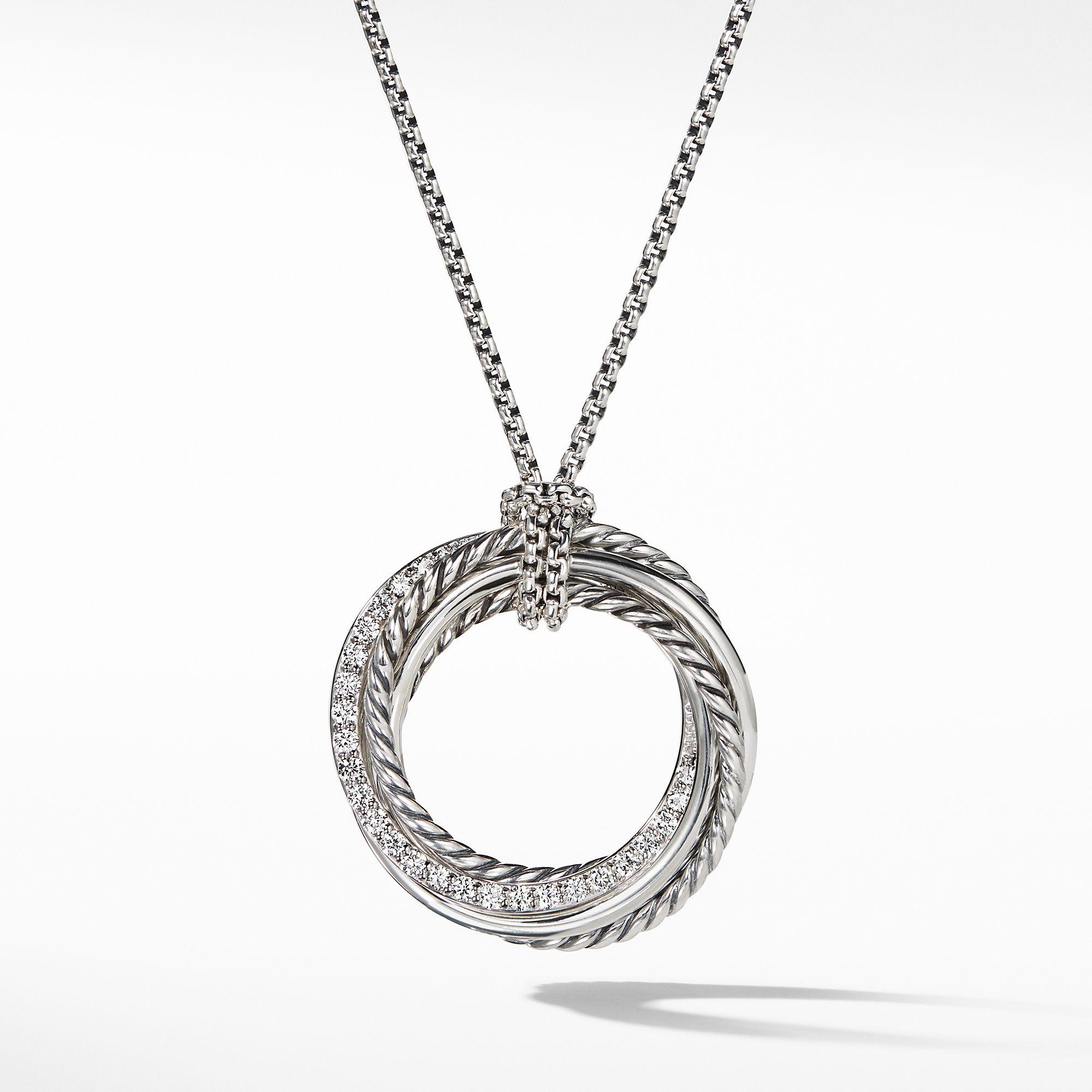 David Yurman Crossover Circle Pendant Necklace with Diamonds 0