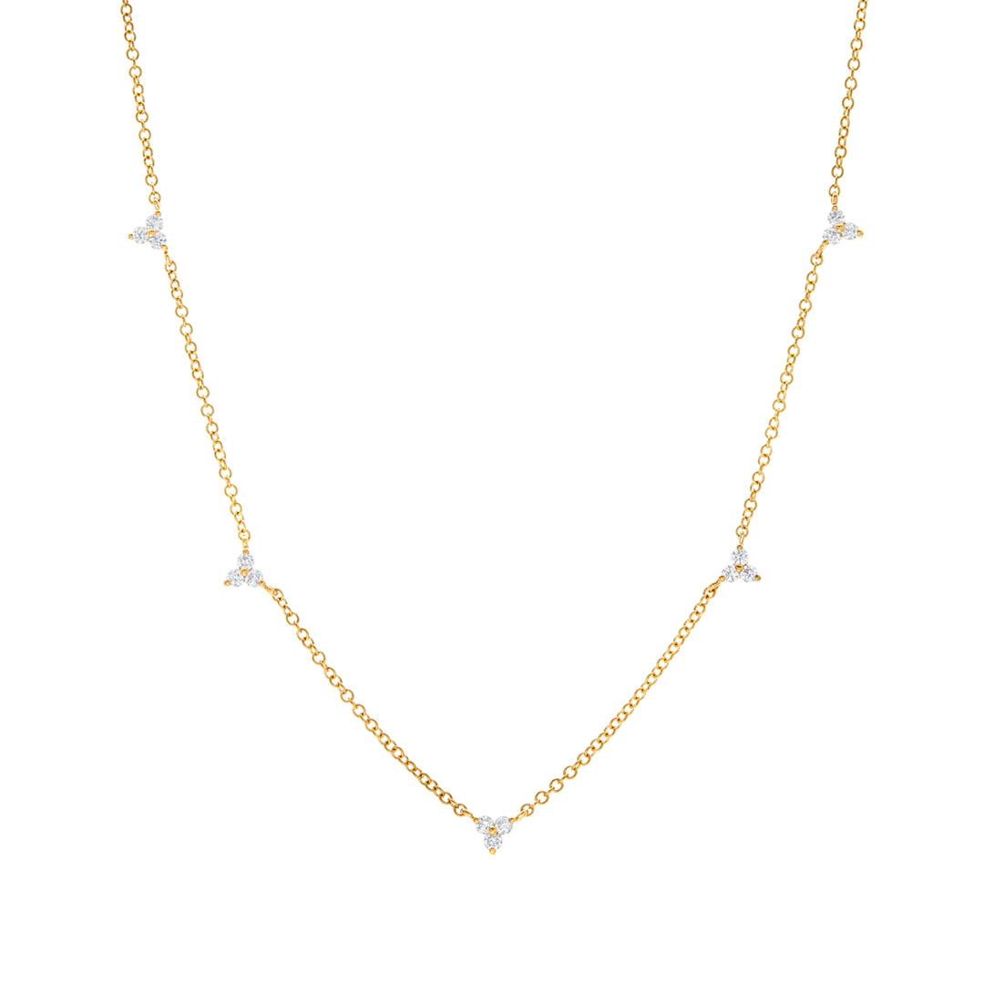 Five Station Diamond Trio Necklace in Yellow Gold