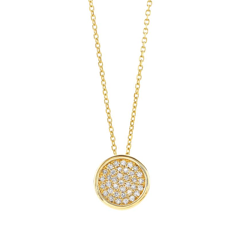 14K Yellow Gold Pave Diamond Circle Necklace