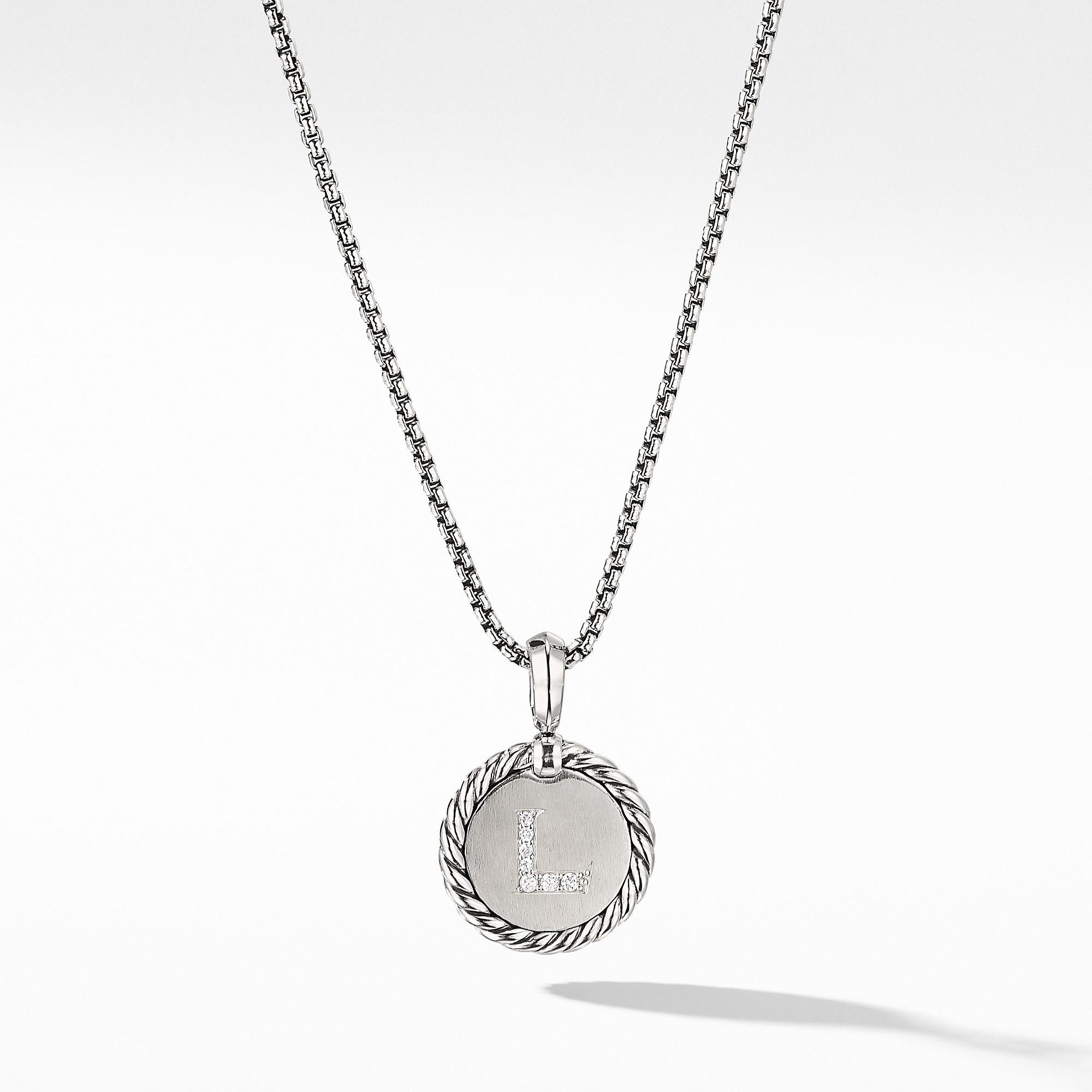 David Yurman L initial Charm Necklace with Diamonds