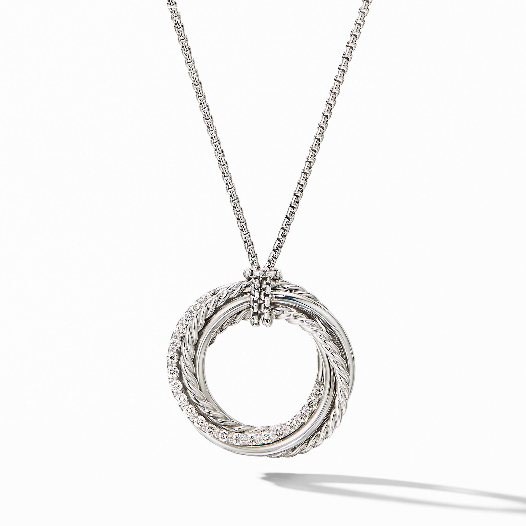 David Yurman Crossover Circle Pendant Necklace with Pave Diamonds