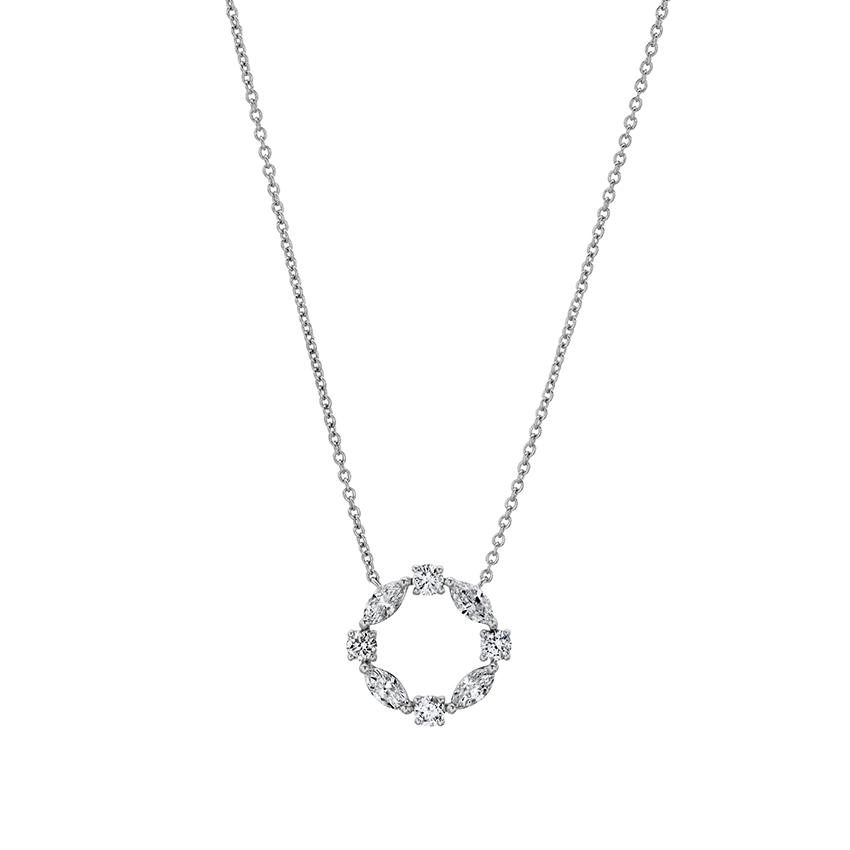 White Gold Open Circle Diamond Cluster Pendant Necklace 0