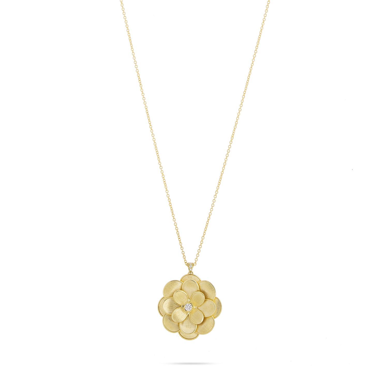 Marco Bicego Yellow Gold Lunaria Petali Diamond Flower Pendant Necklace