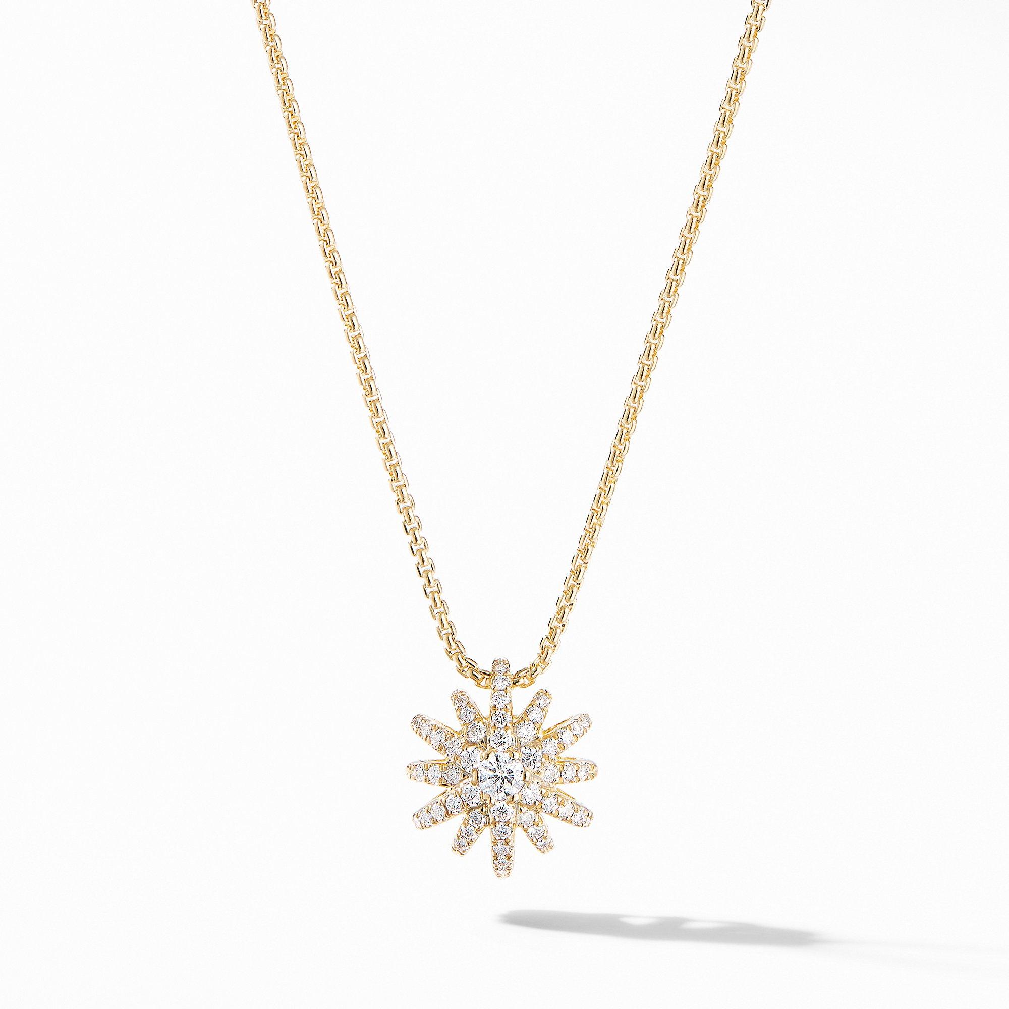 David Yurman Starburst Pendant Necklace in 18k Yellow Gold with Pave Diamonds
