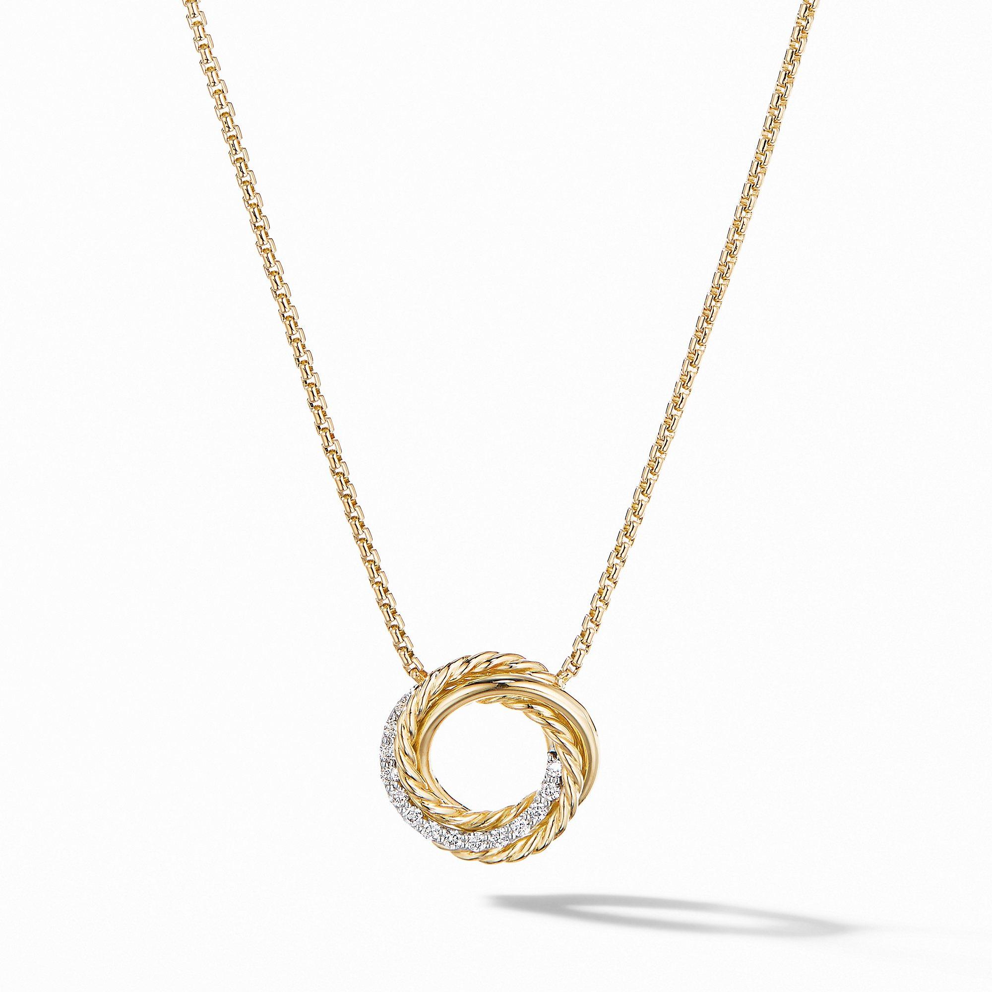 David Yurman Crossover Mini Pendant Necklace in 18k Yellow Gold with Diamonds