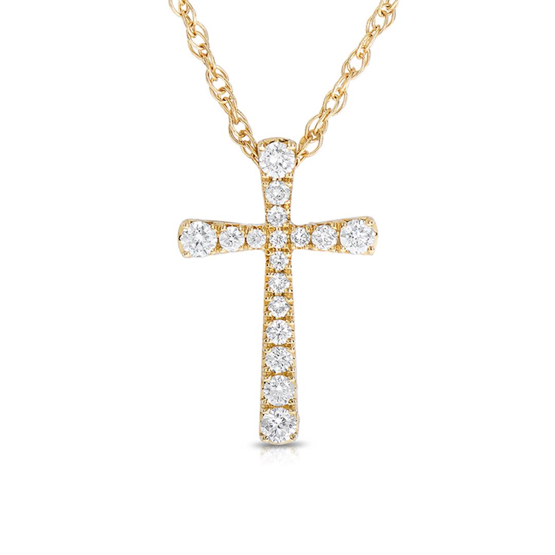 16mm Diamond Cross Pendant Necklace in Yellow Gold