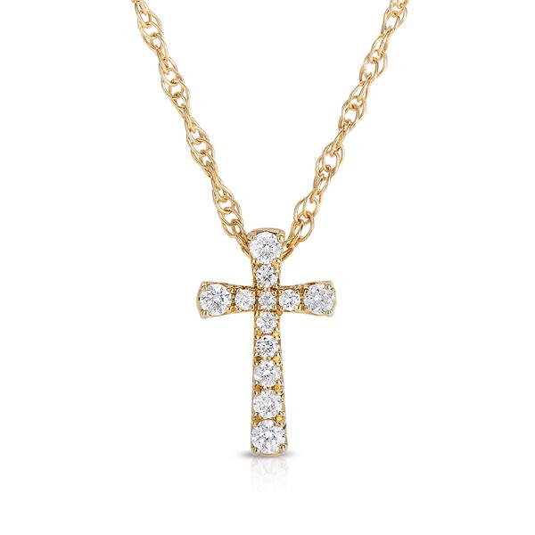 11mm Diamond Cross Pendant Necklace in Yellow Gold 0